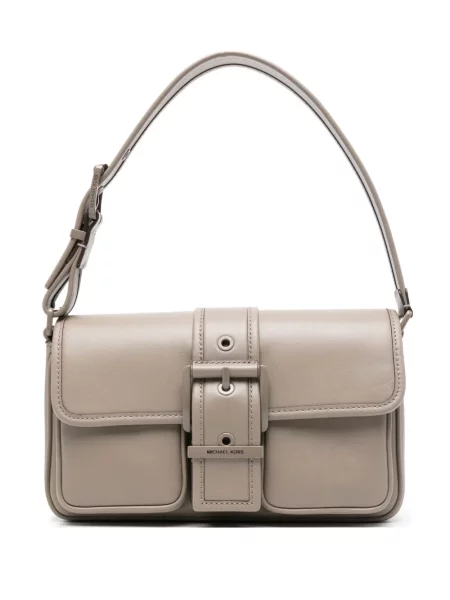 Duża torebka skórzana Michael Michael Kors na sprzączkę szara
