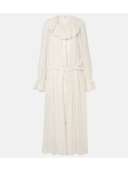 Rochie maxi Chloé de mătase cu volane de costum alb
