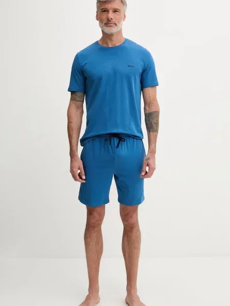 BOSS loungewear kratka majica iz bombaža z elastanom Mix&Match T-Shirt R modra