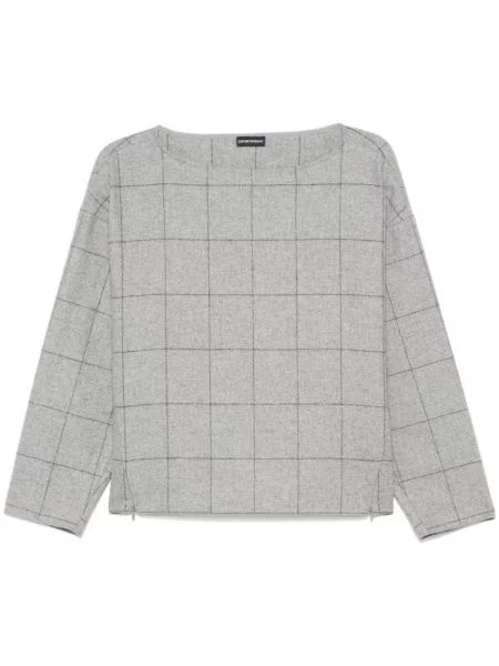 Pulover Emporio Armani în carouri gri
