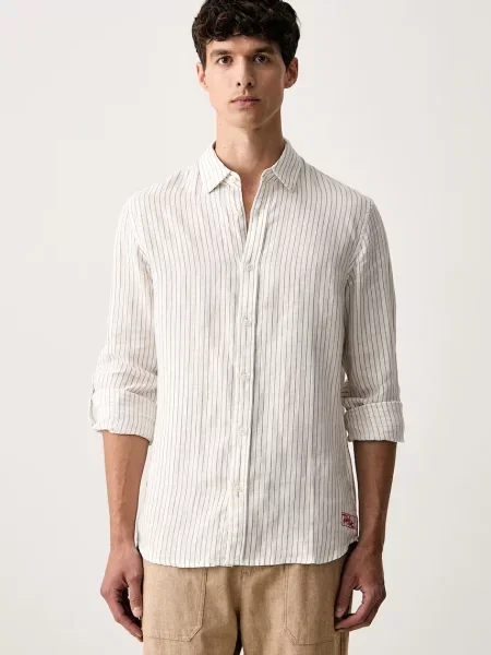 Scotch & Soda πουκάμισο ανδρικό λινό λευκό