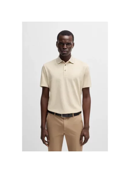 Dzianinowa koszulka polo Boss beżowa