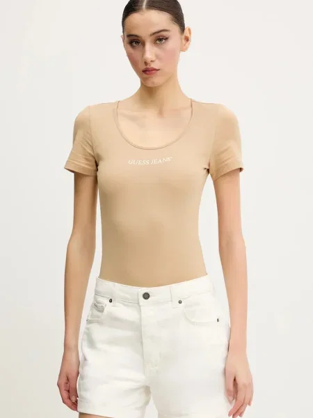 Тениска Guess Jeans зелено бежово