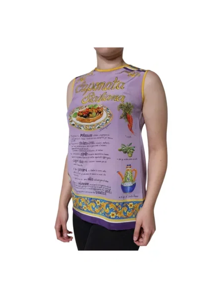 Jedwabny top Dolce And Gabbana z nadrukiem fioletowy