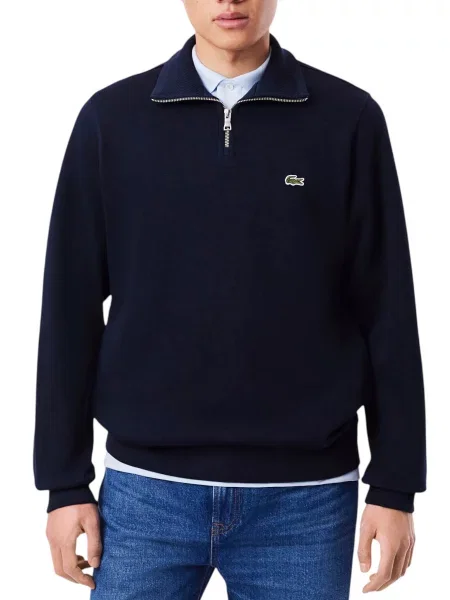 Пуловер Lacoste тъмносиньо с ниско поло синьо