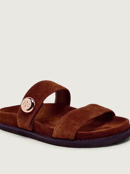 TORY BURCH Șlapi ROMY | piele întoarsă maro