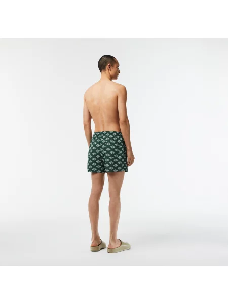 Lacoste Dwukolorowe Kąpielówki Z Monogramem zielone