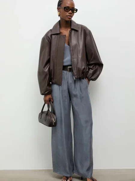 Answear.LAB prehodna jakna usnjena rjava