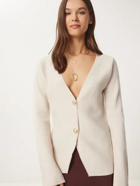 Happiness İstanbul Geacă tricotată ecru