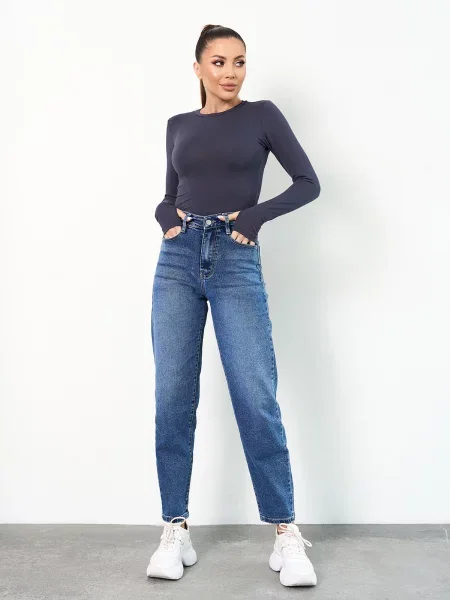 Джинси мом ISSA Plus синій