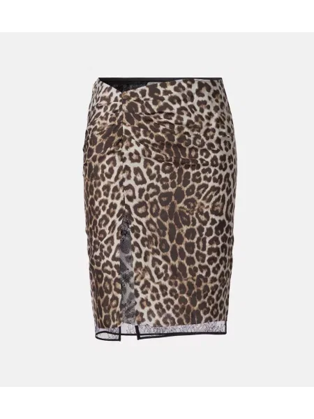 Fustă midi Jacques Wei de mătase cu imagine cu model leopard