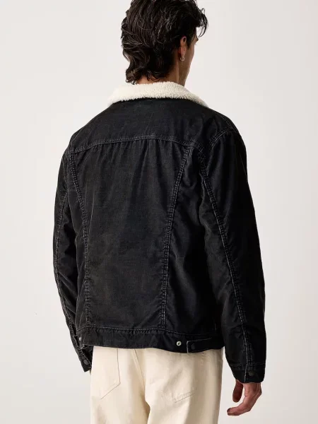 Levi's krótka kurtka sztruksowa TYPE 3 SHERPA granatowa
