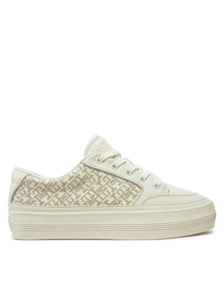 Tommy Hilfiger Sneakers Vulc Leather Sneaker Monogram Écru alb