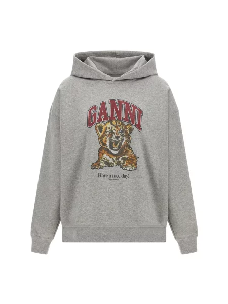 Bluza z kapturem Ganni w tygrysie prążki szara