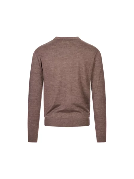 Sweter Canali wełniany z dekoltem w kształcie litery U brązowy