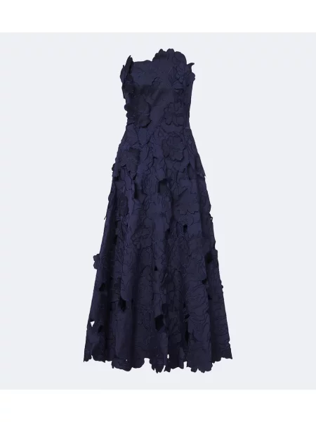 Rochie de cocktail Costarellos cu broderie cu model floral albastru