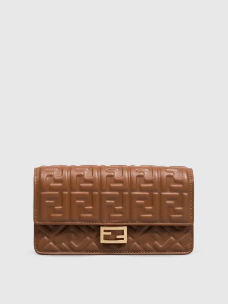 Кожаный клатч Fendi коричневый