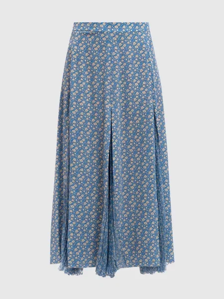 Спідниця міді із шовку в квітковий принт Ermanno Scervino блакитна