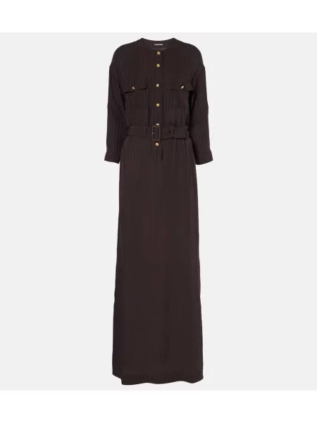 Rochie tip cămașă Tom Ford cu dungi de costum maro