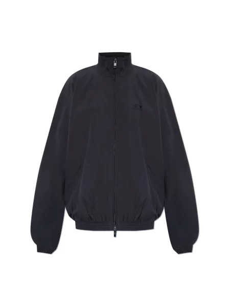 Lniana kurtka Balenciaga z logo niebieska