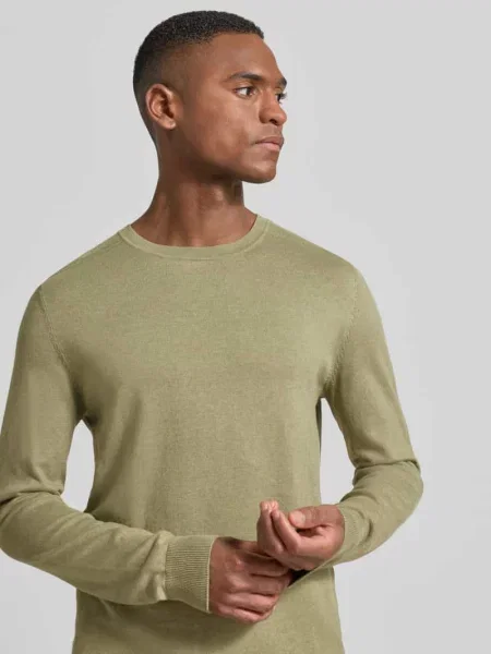 Sweter o kroju regular fit z czystej bawełny model ‘BERG’ Selected Homme oliwkowy