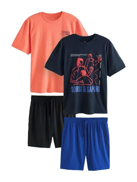 Next Pijama scurtă albastru marin / albastru ultramarin / corai negru