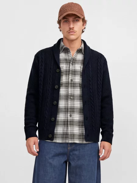 JACK & JONES Geacă tricotată JJJAMES închis albastru