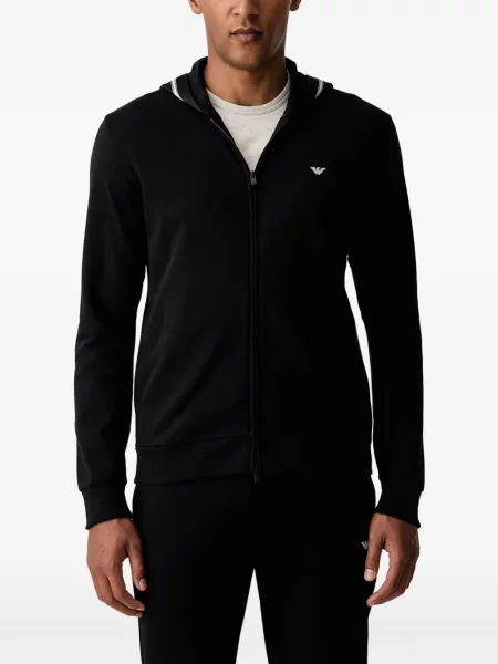 Hanorac cu glugă Emporio Armani cu broderie negru