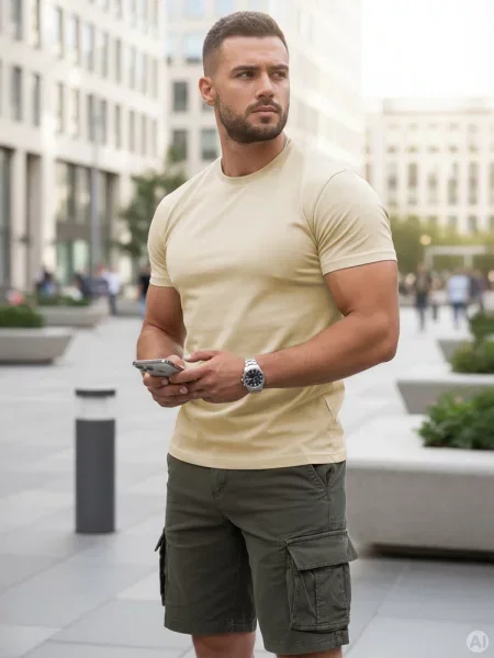 T-shirt basic Dstreet beżowy