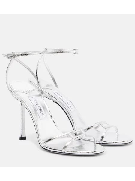 Sandale Jimmy Choo din piele cu model piele de șarpe argintiu