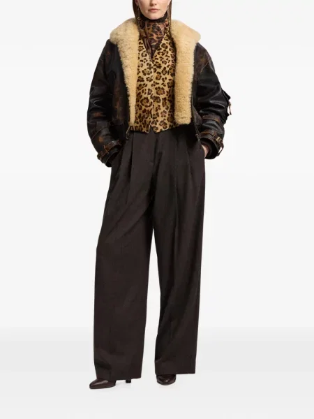S ovratnikom kožna jakna Ralph Lauren Collection s izlizanim efektom smeđa