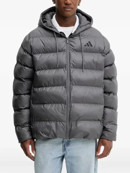 Tricou Adidas în carouri cu autograf cu glugă gri