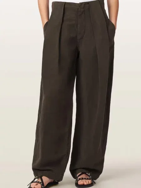 AllSaints pantaloni wide leg pentru femei cu amestec de in PHI maro