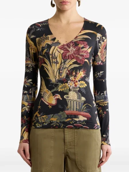 Pulover Etro cu model floral din jerseu negru