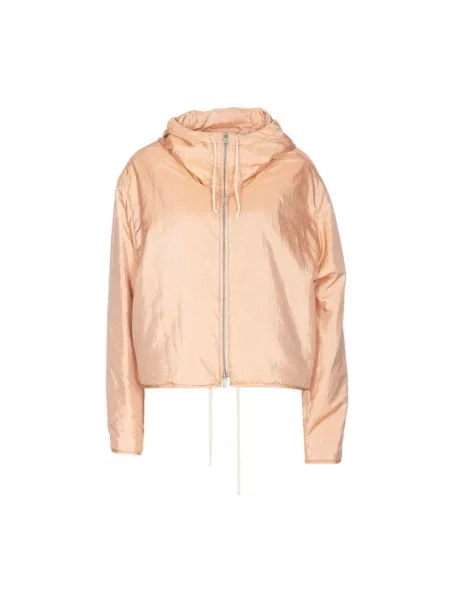 Jedwabna kurtka Jil Sander z kapturem różowa