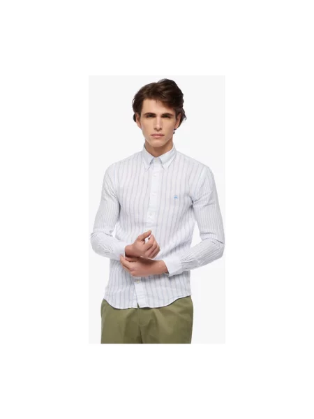 Lniana koszula Brooks Brothers niebieska