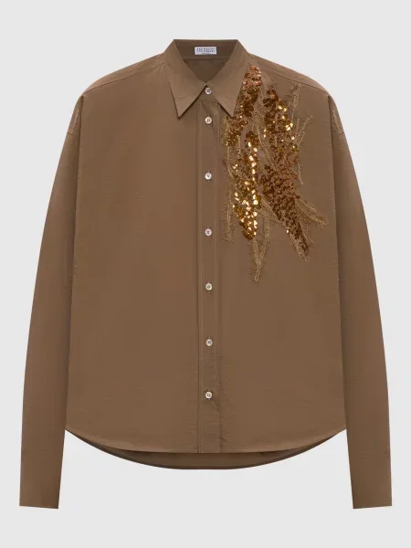 Сорочка з паєтками Brunello Cucinelli коричнева
