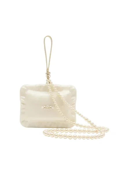 Kopertówka Simone Rocha z perełkami skórzana beżowa