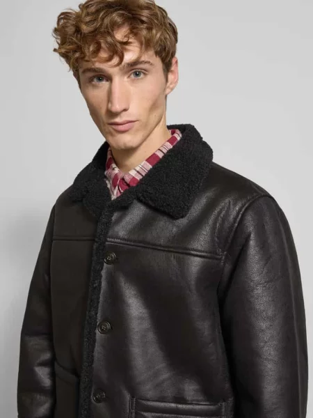 Kurtka ze skóry ekologicznej z listwą guzikową model CAMBRIDGE' Jack & Jones czarna