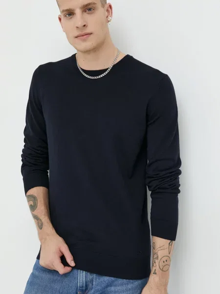 HUGO pulover de lana barbati marin light albastru