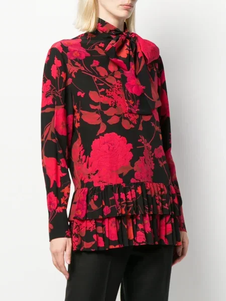 Květinová plisovaná halenka Valentino s potiskem černá