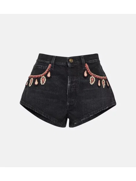 Pantaloni scurți din denim Alanui cu broderie negru