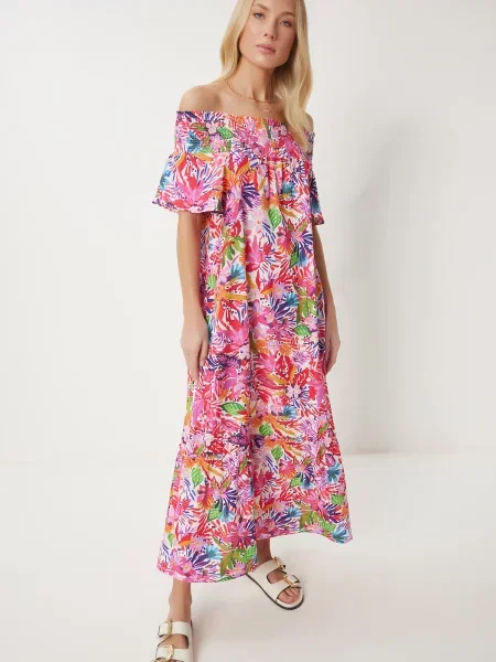 Happiness İstanbul Ljetna haljina svijetlozelena / svijetloroza / svijetlo crvena bijela