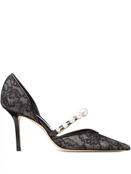 Pantofi cu toc Jimmy Choo din dantelă negru