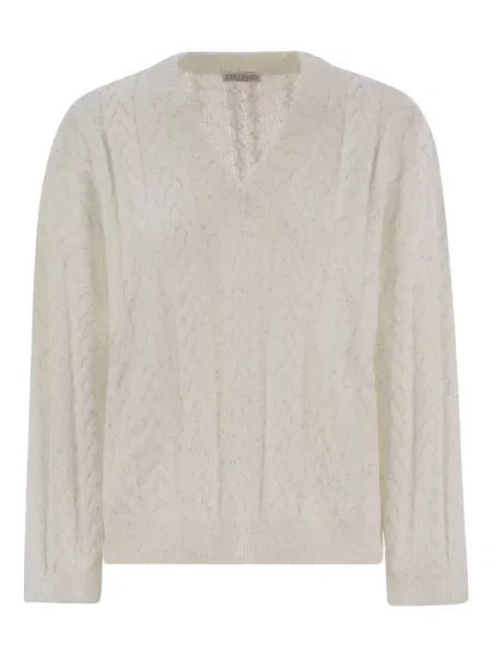 Sweter Brunello Cucinelli pleciony biały