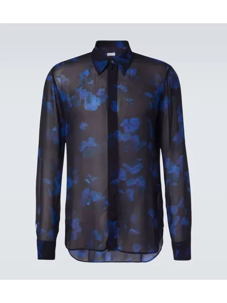 Cămașă Dries Van Noten cu model floral transparente albastru