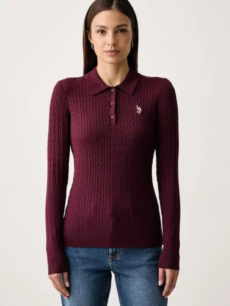 U.S. Polo Assn. pulover loungewear pentru femei cu vâscoză CABLE KNIT