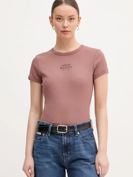 Calvin Klein Jeans kratka majica z elastanom rjava