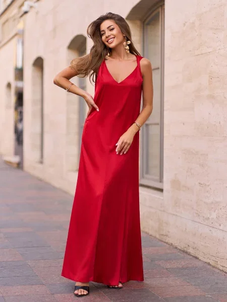 Сукня максі ISSA Plus шовк червоний
