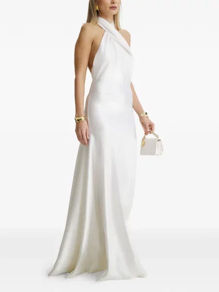 Rochie maxi Il Volo cu gât halter de costum alb